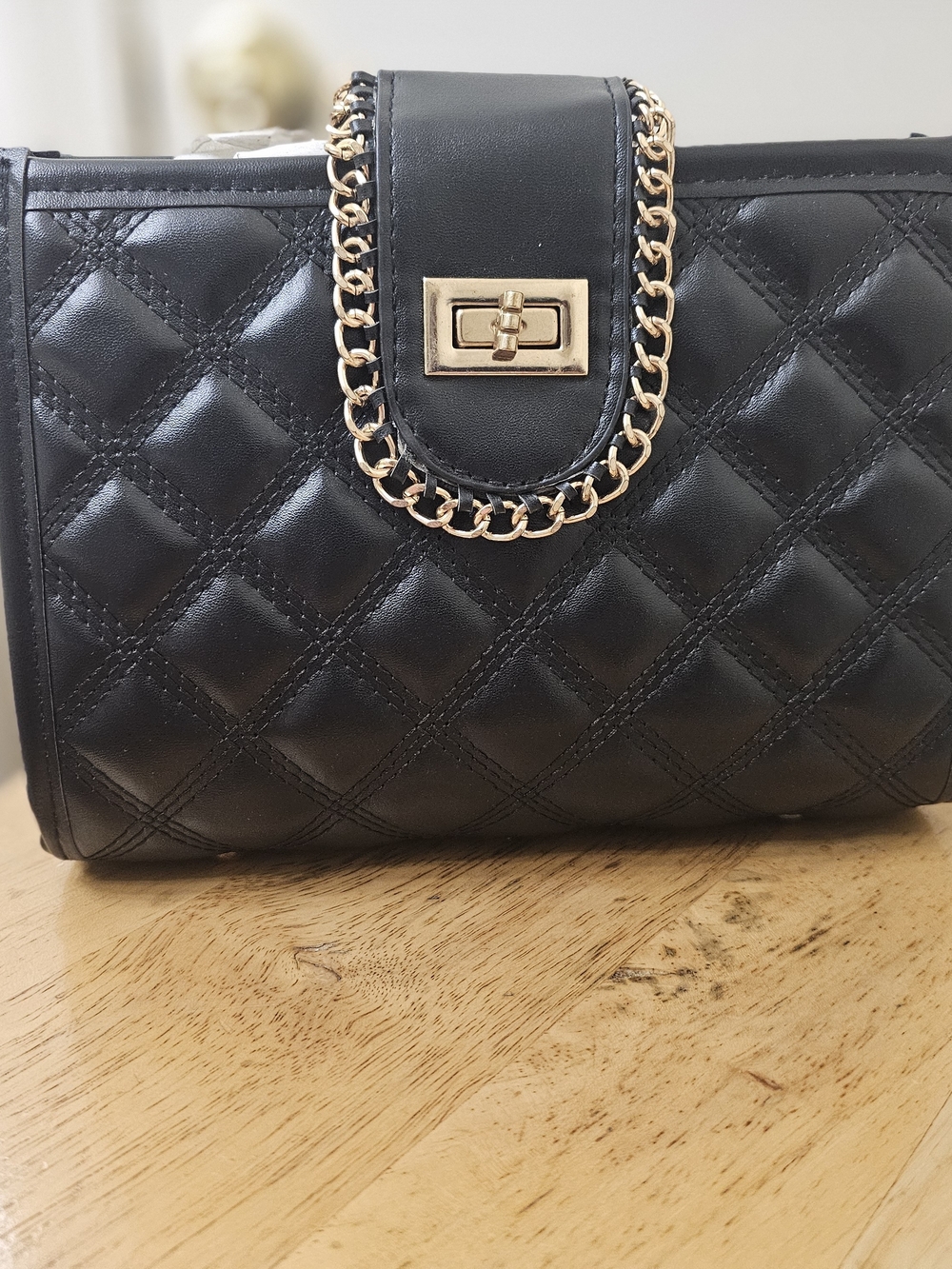 Classic Quilted Black Crossbody with Gold Chain Strap